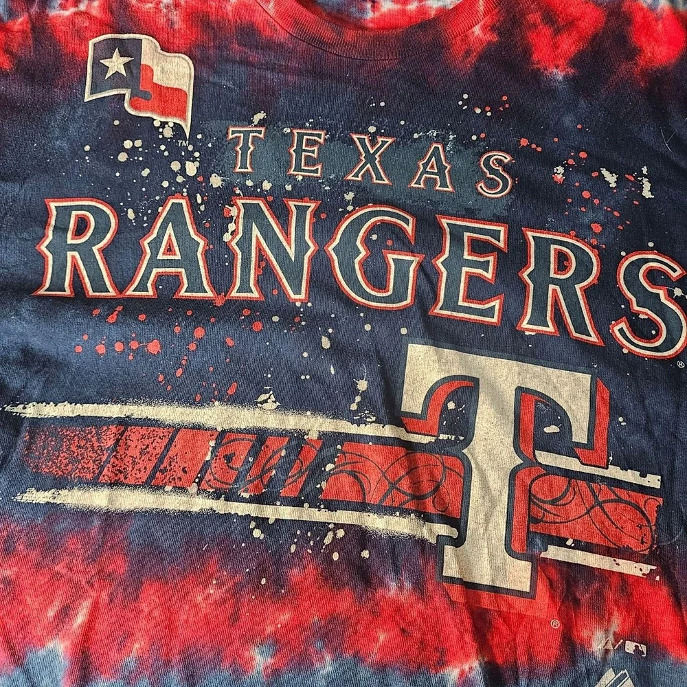 Texas Rangers Shirt Mens Large Multi-Color MLB Baseball Tie Dye Graphic Majestic
